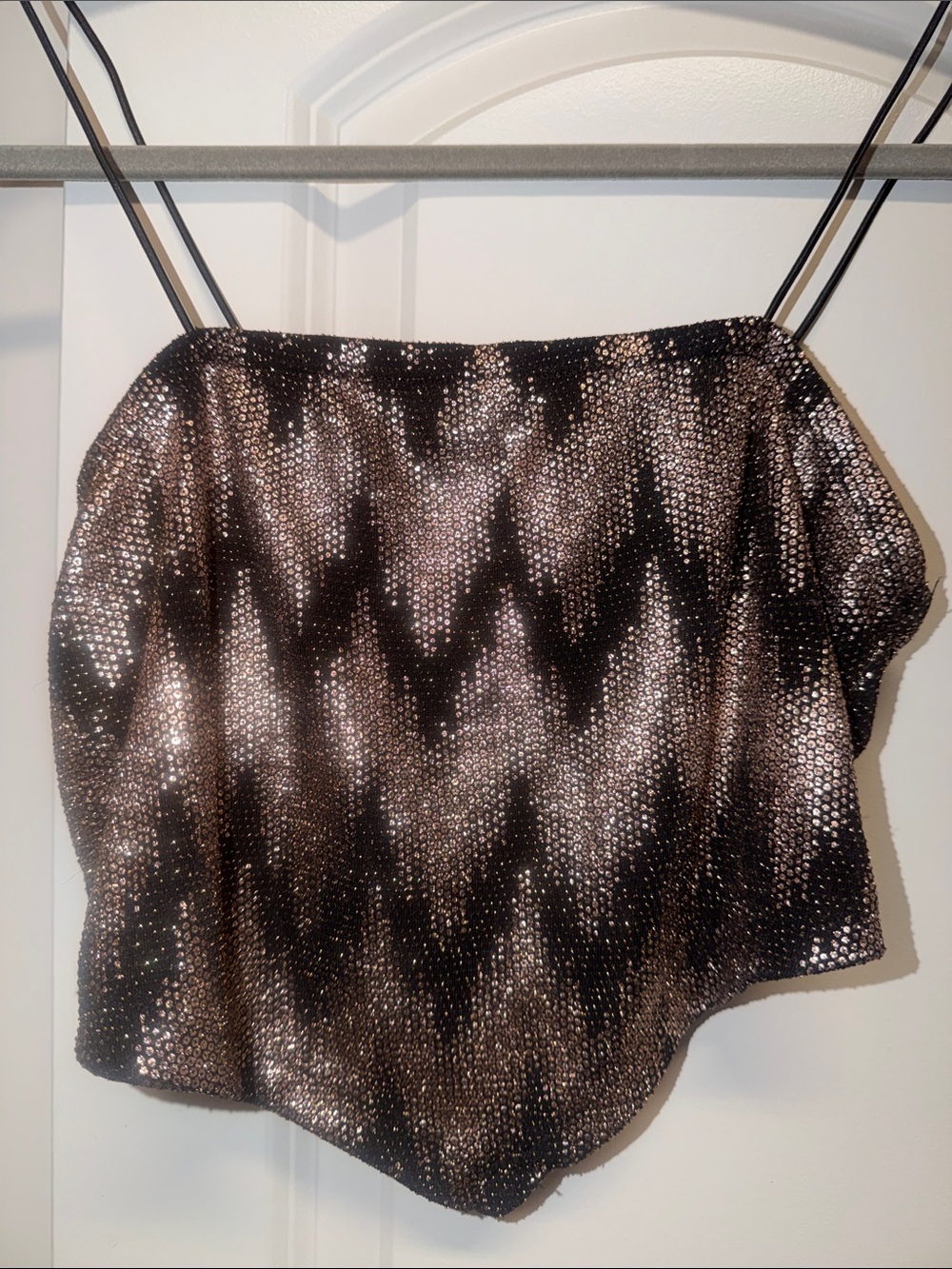Rue21 Black and Metallic Pink Sequin Crop Top